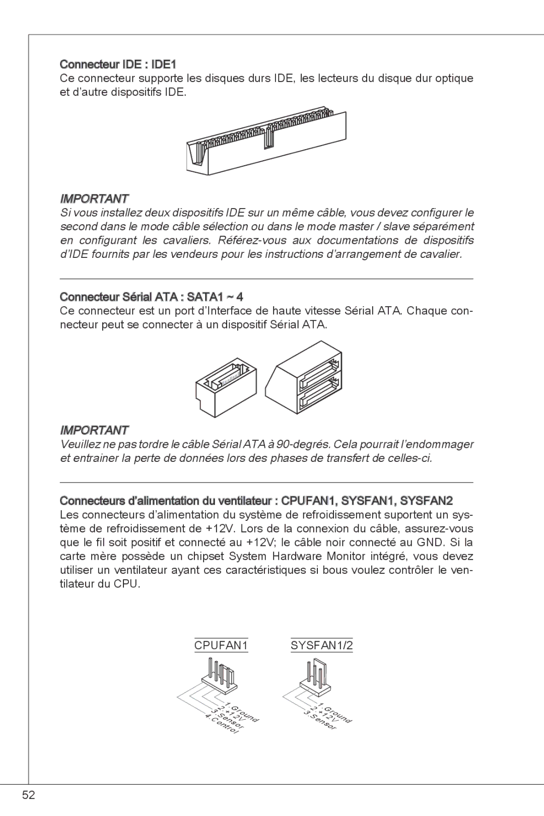 MSI G41M-P23 manual CPUFAN1 SYSFAN1/2 