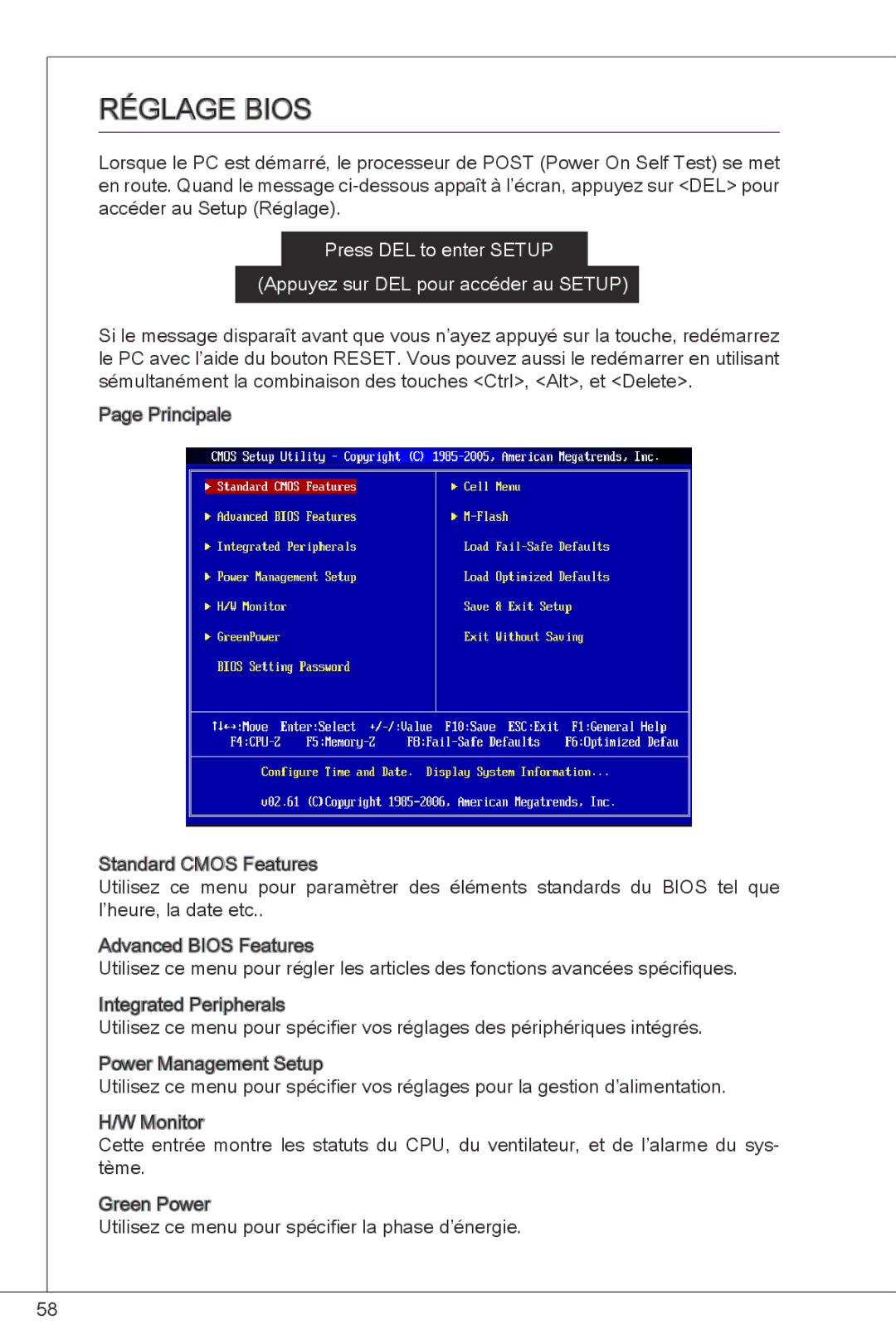 MSI G41M-P23 manual Réglage bios 