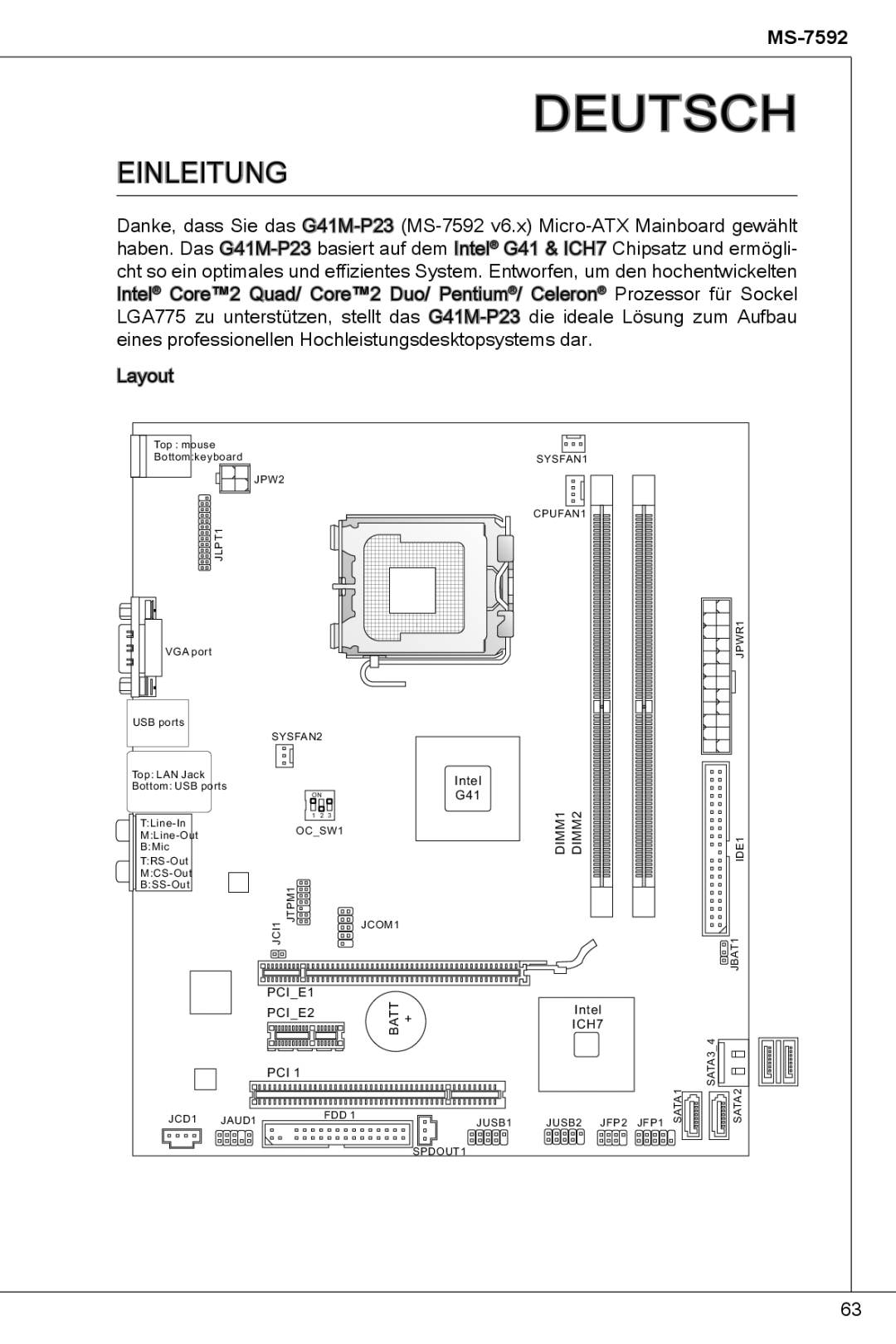 MSI G41M-P23 manual Deutsch, Einleitung 