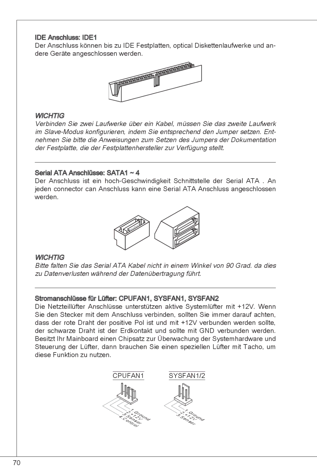 MSI G41M-P23 manual CPUFAN1 SYSFAN1/2 