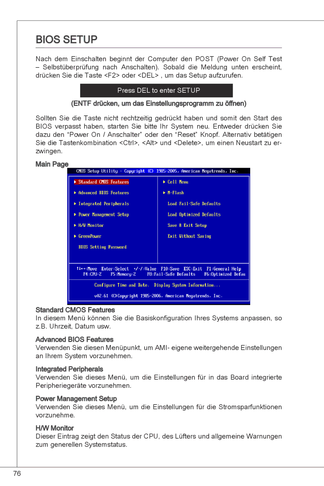 MSI G41M-P23 manual Bios Setup 