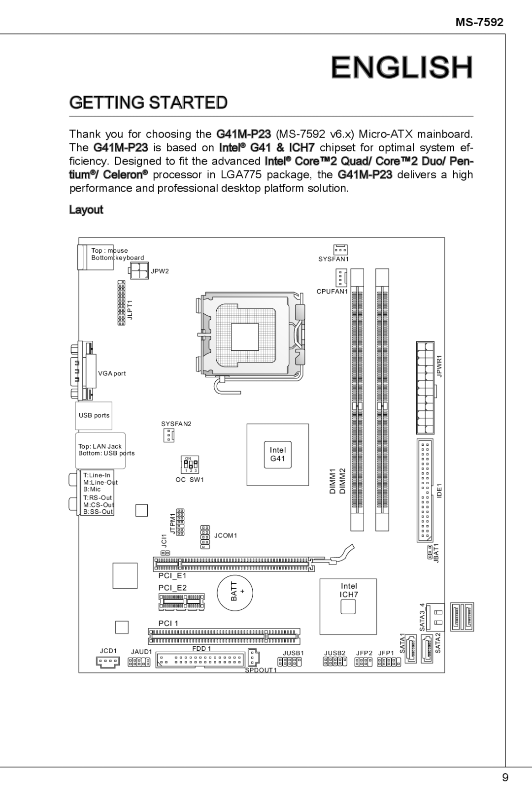 MSI G41M-P23 manual English, Getting startED 