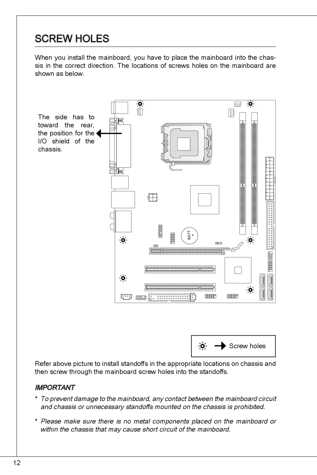 MSI G41M-P26 manual Screw Holes 