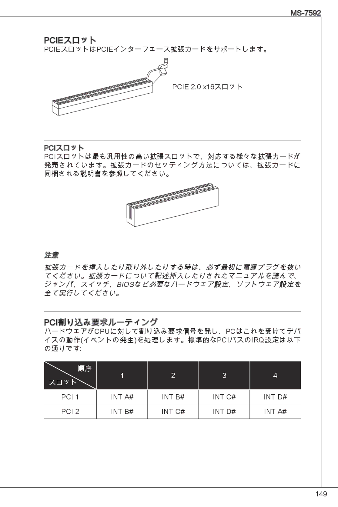 MSI G41M-P26 manual Pcie スロット, Pci割り込み要求ルーティング 