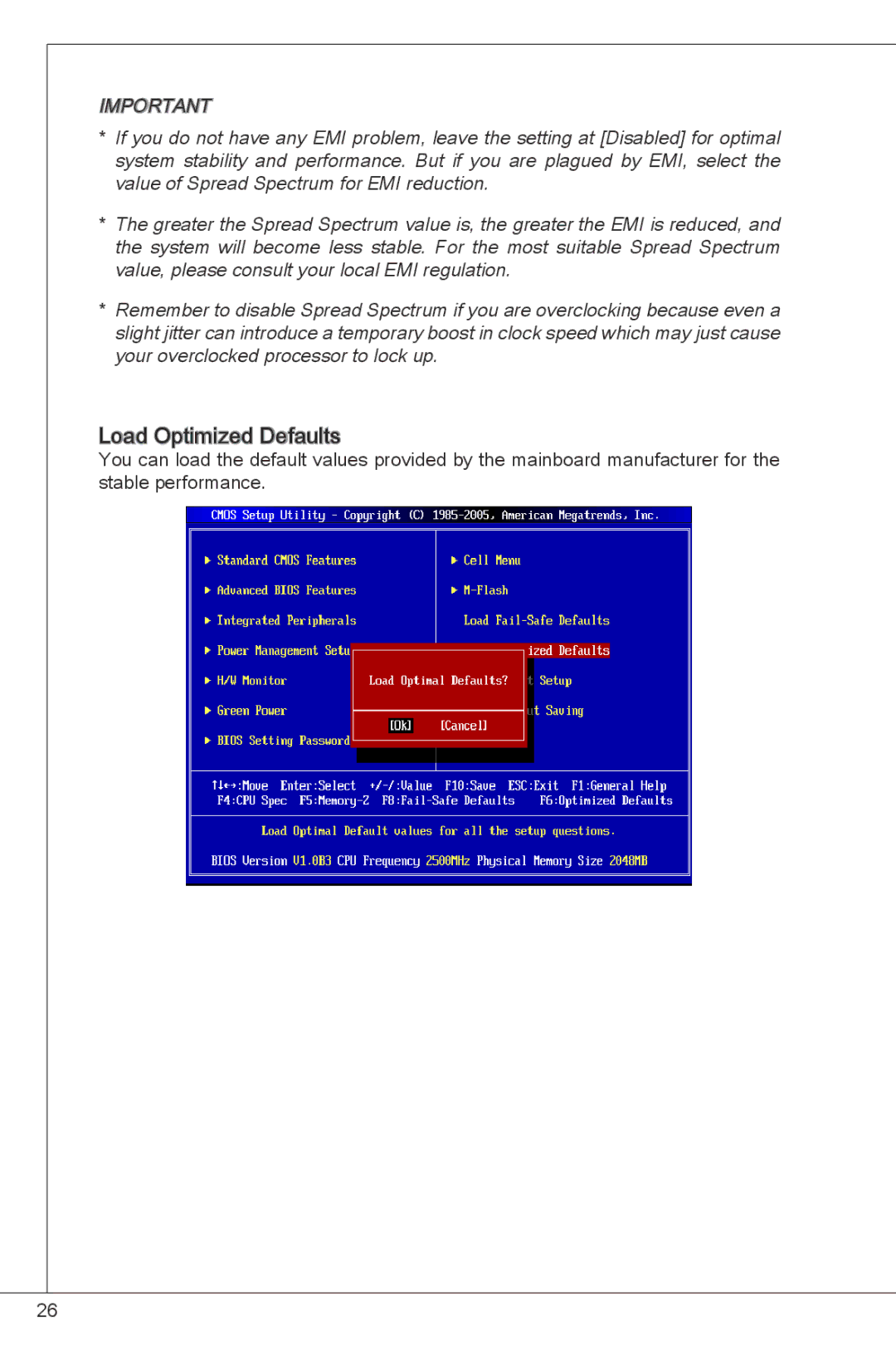 MSI G41M-P26 manual Load Optimized Defaults 