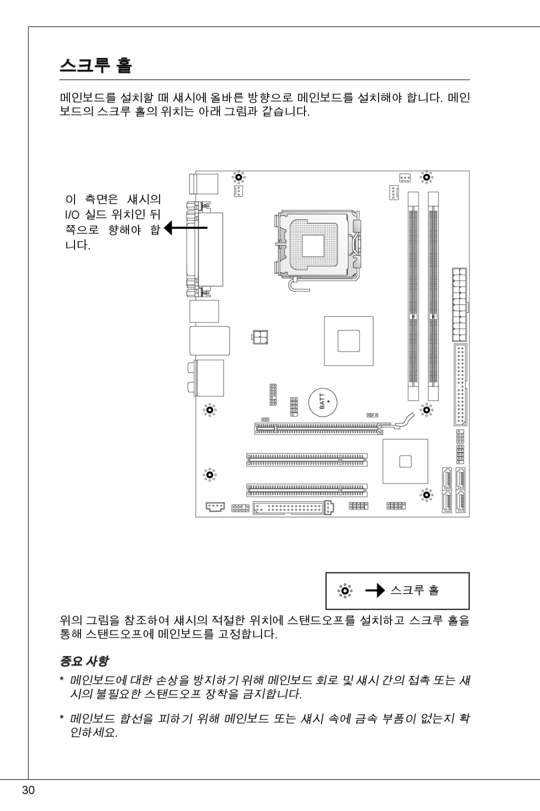 MSI G41M-P26 manual 스크루 홀 