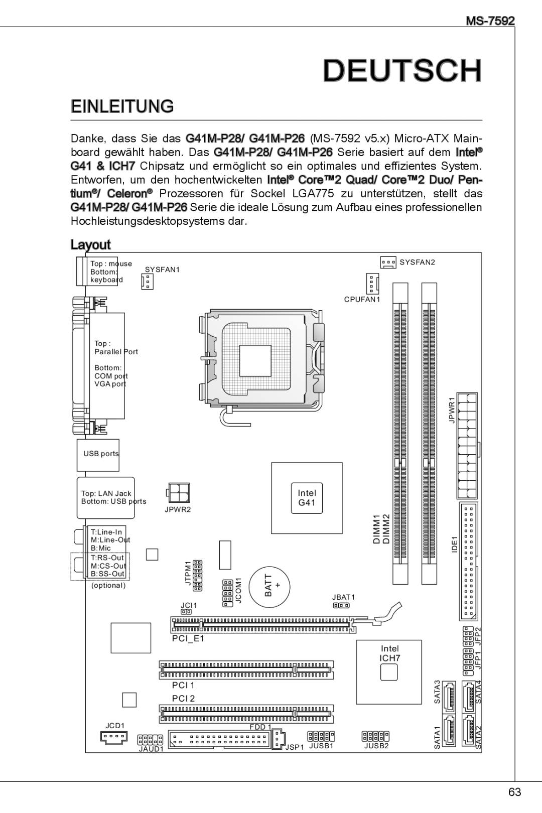 MSI G41M-P26 manual Deutsch, Einleitung 