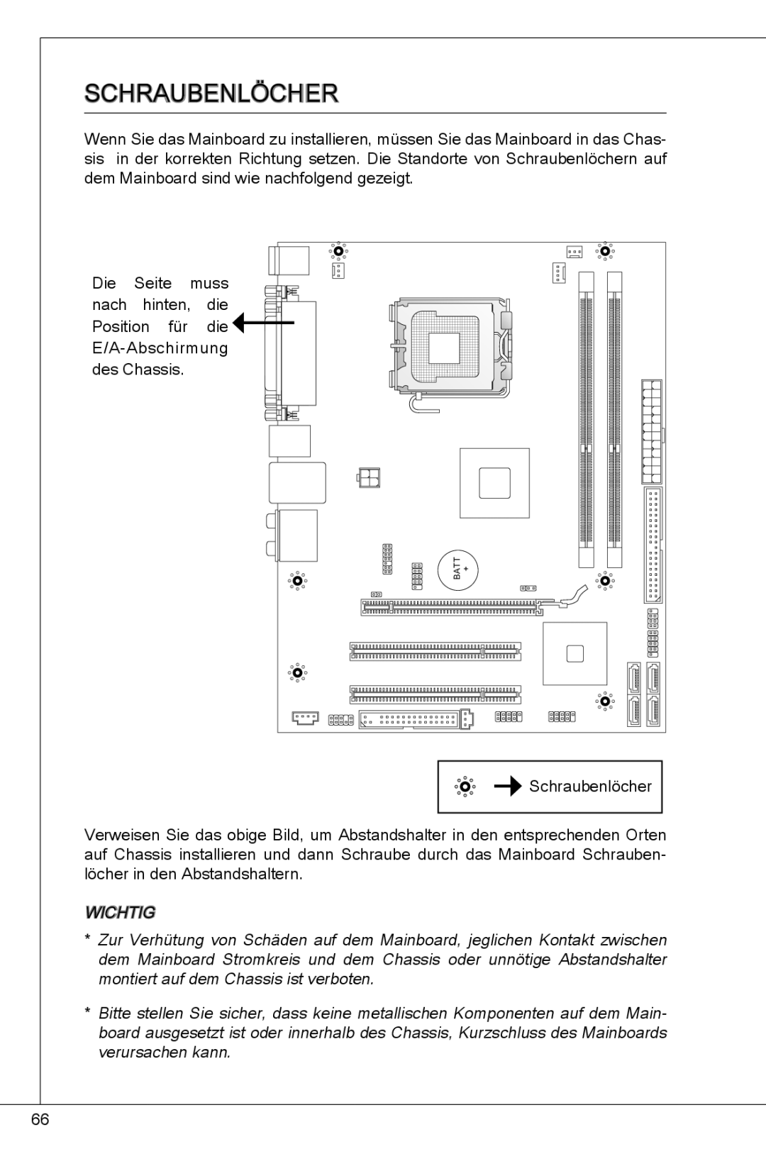 MSI G41M-P26 manual Schraubenlöcher 