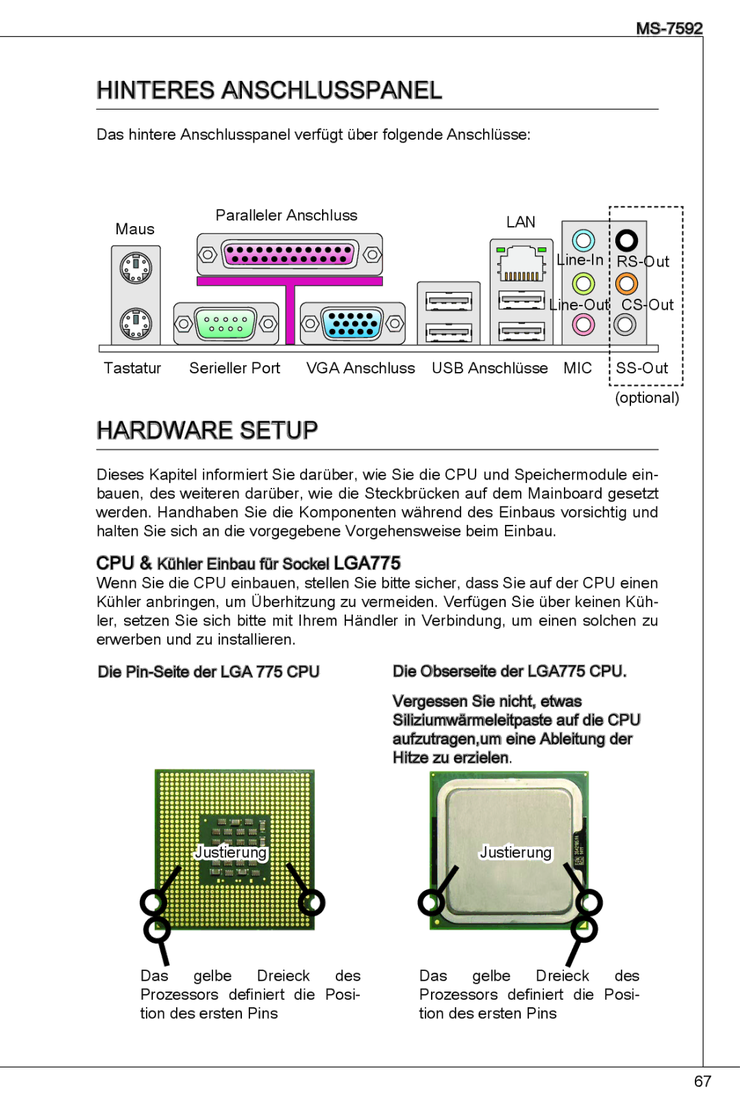 MSI G41M-P26 manual Hinteres Anschlusspanel 