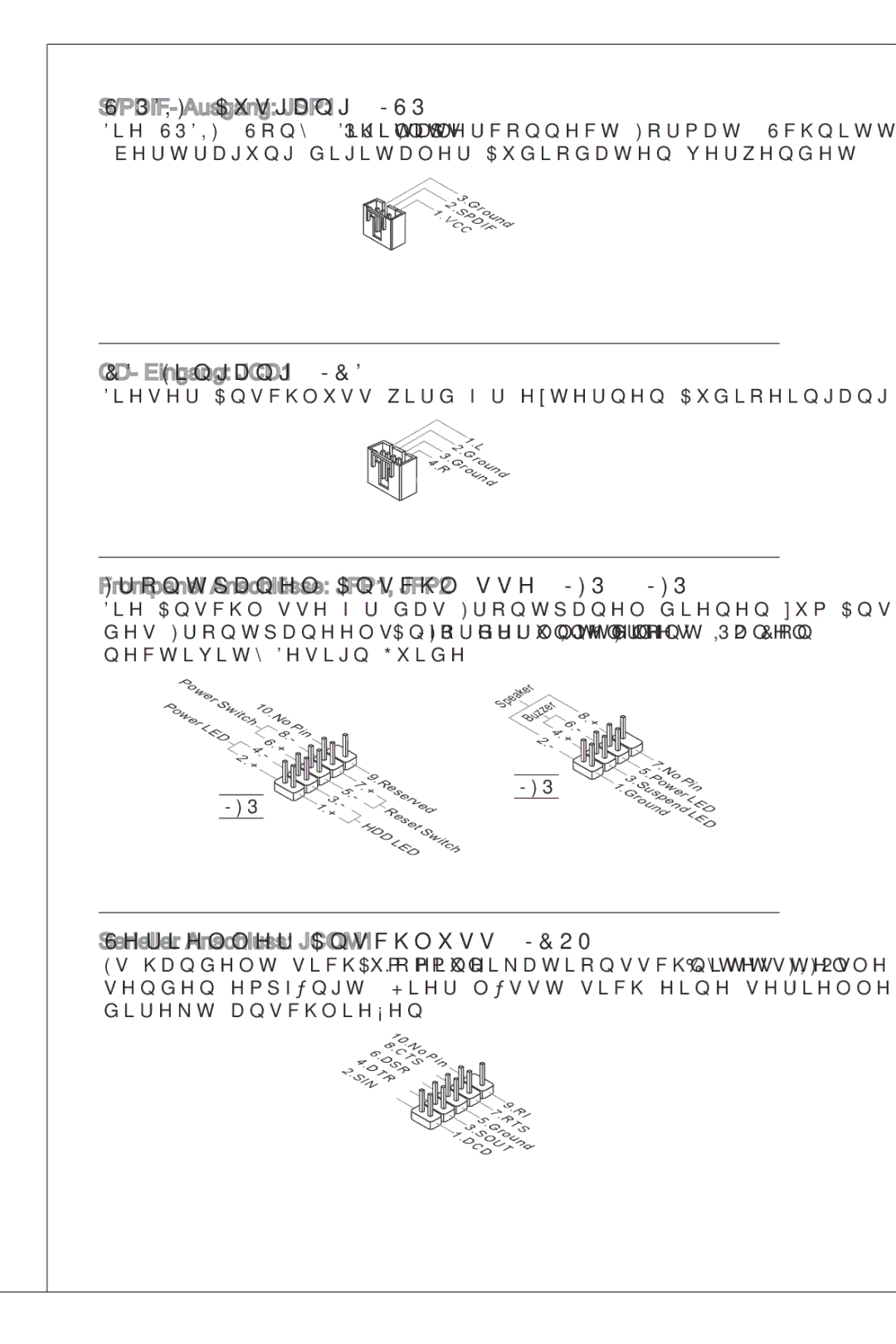 MSI G41M-P26 manual Pdif Ausgang JSP1, CD- Eingang JCD1, Frontpanel Anschlüsse JFP1, JFP2, Serieller Anschluss JCOM1 