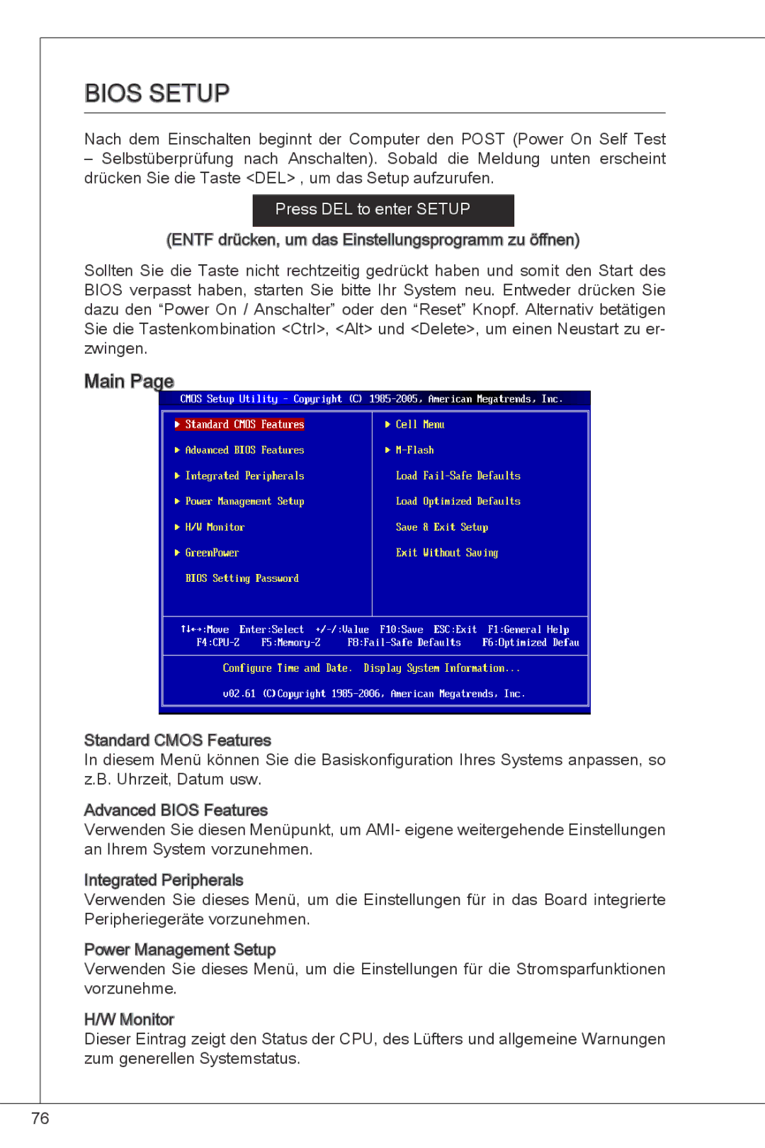 MSI G41M-P26 manual Bios Setup 