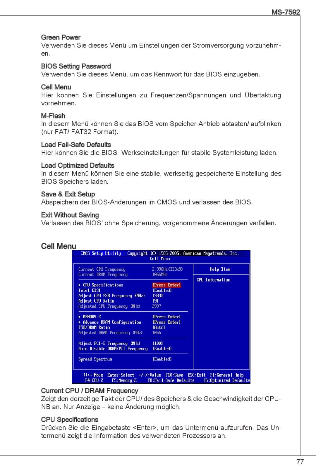 MSI G41M-P26 manual Cell Menu 