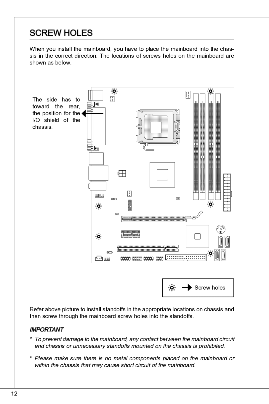 MSI G41M-P33 Combo manual Screw Holes 