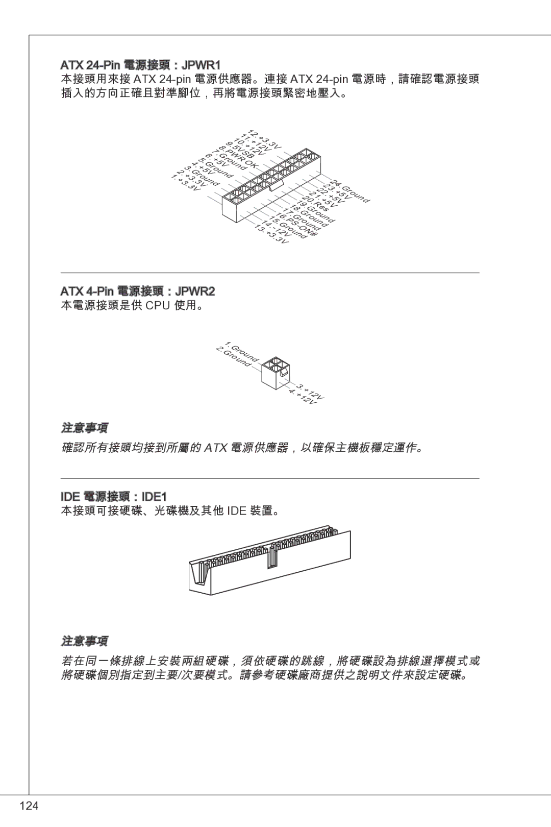 MSI G41M-P33 Combo manual 注意事項 確認所有接頭均接到所屬的 Atx 電源供應器，以確保主機板穩定運作。 