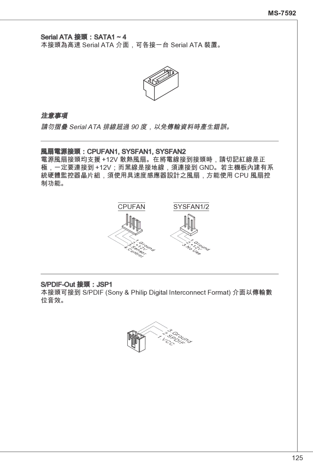 MSI G41M-P33 Combo manual 注意事項 請勿摺疊 Serial ATA 排線超過 90 度，以免傳輸資料時產生錯誤。 