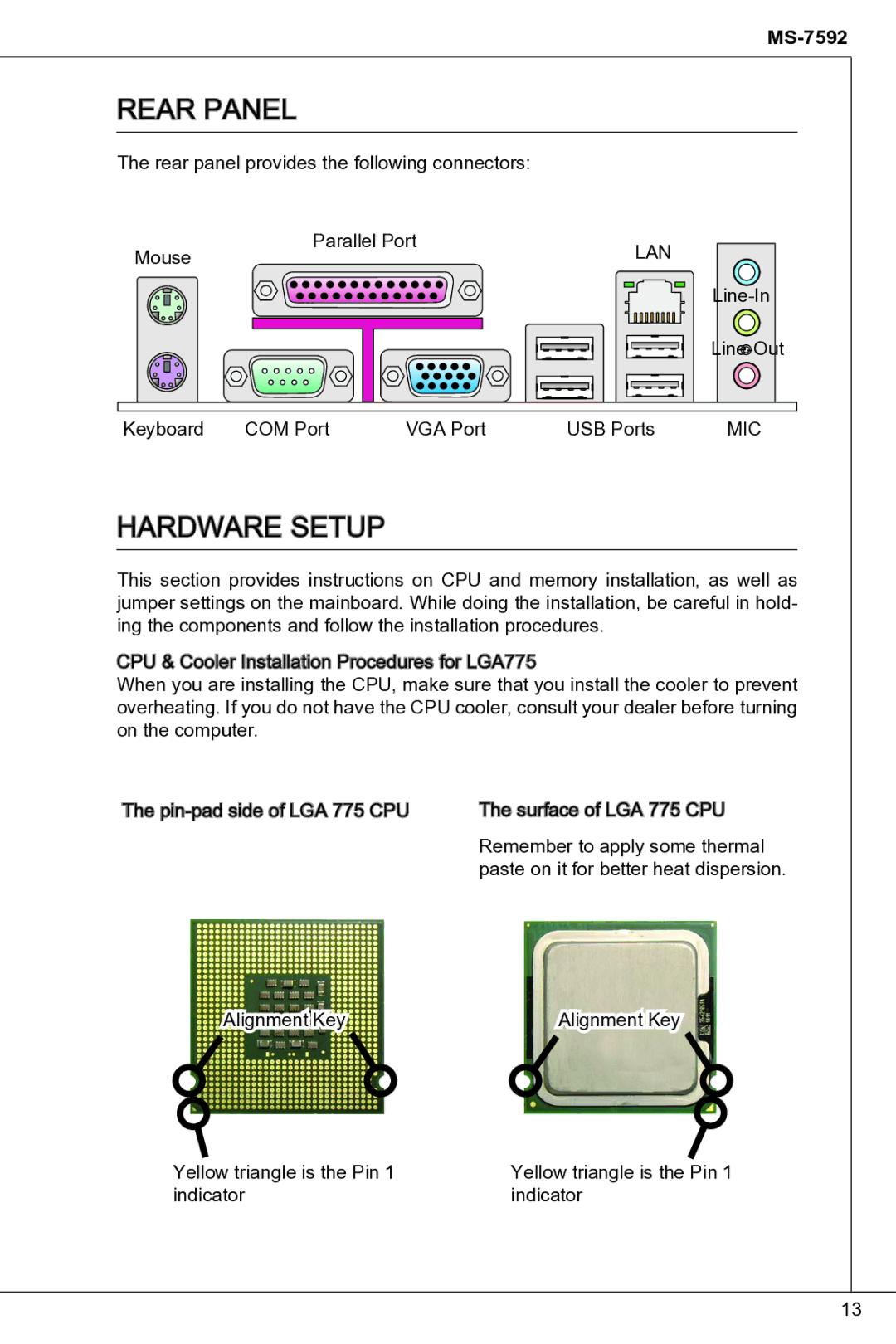 MSI G41M-P33 Combo manual Rear Panel 