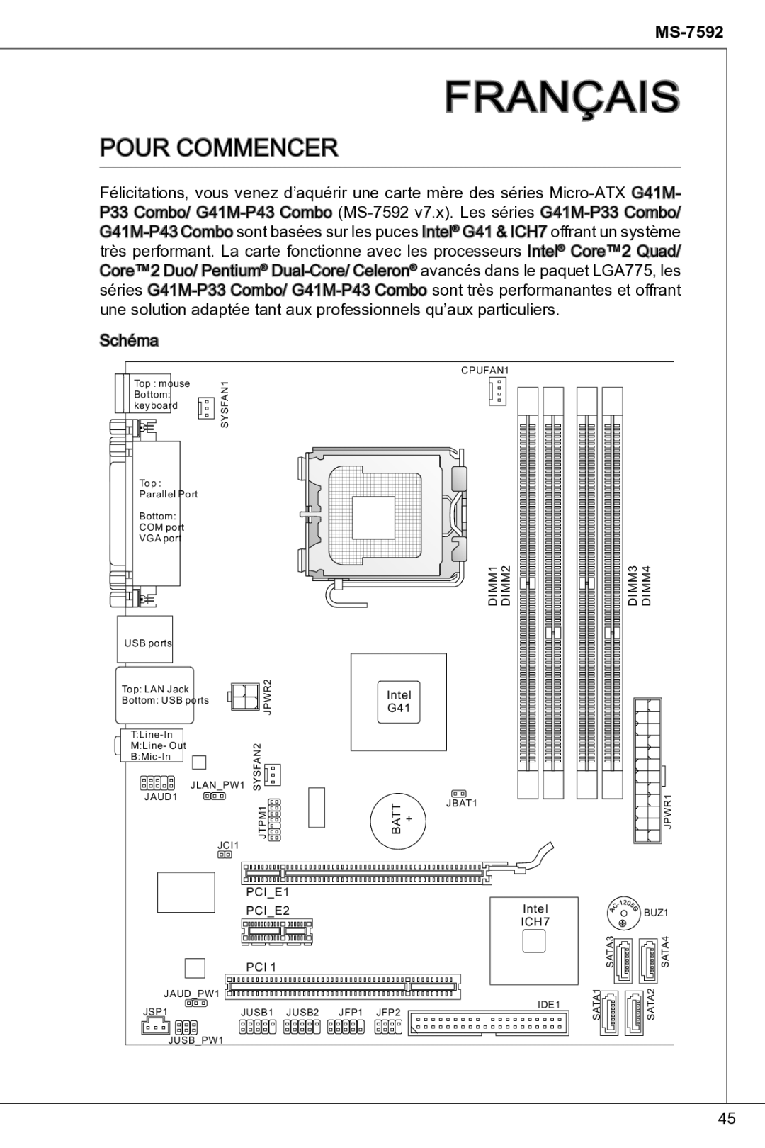 MSI G41M-P33 Combo manual Français, Pour commencer 