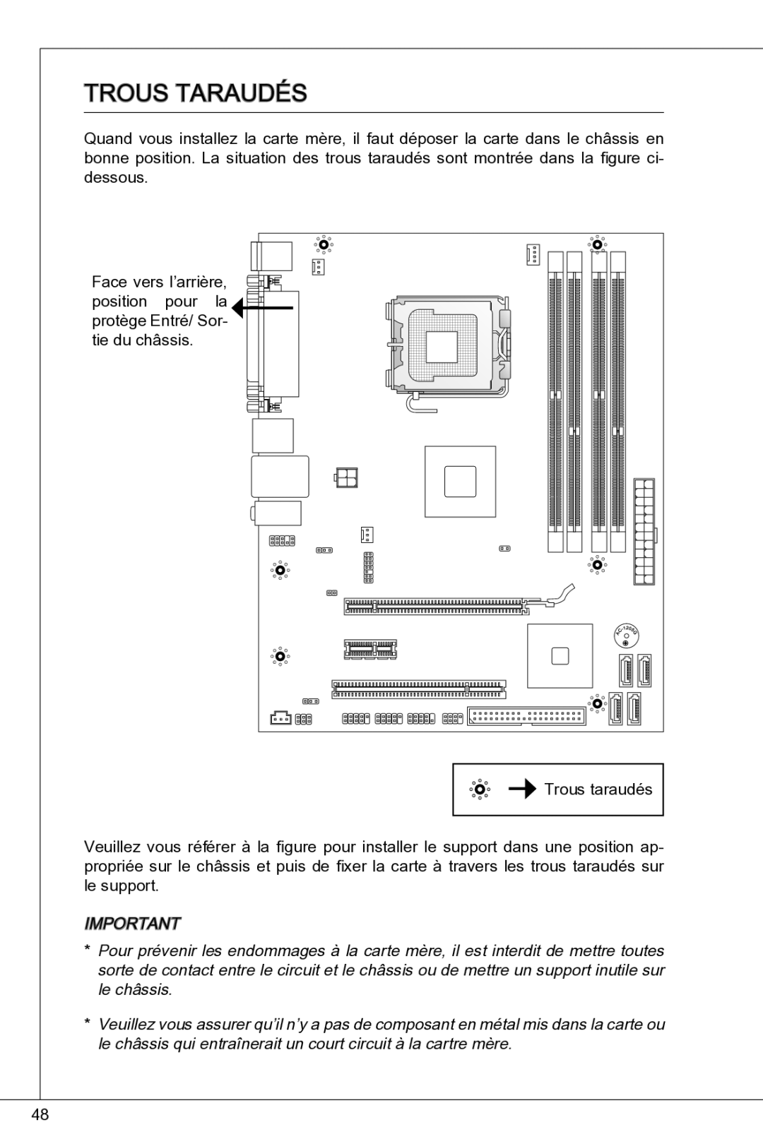 MSI G41M-P33 Combo manual Trous taraudés 