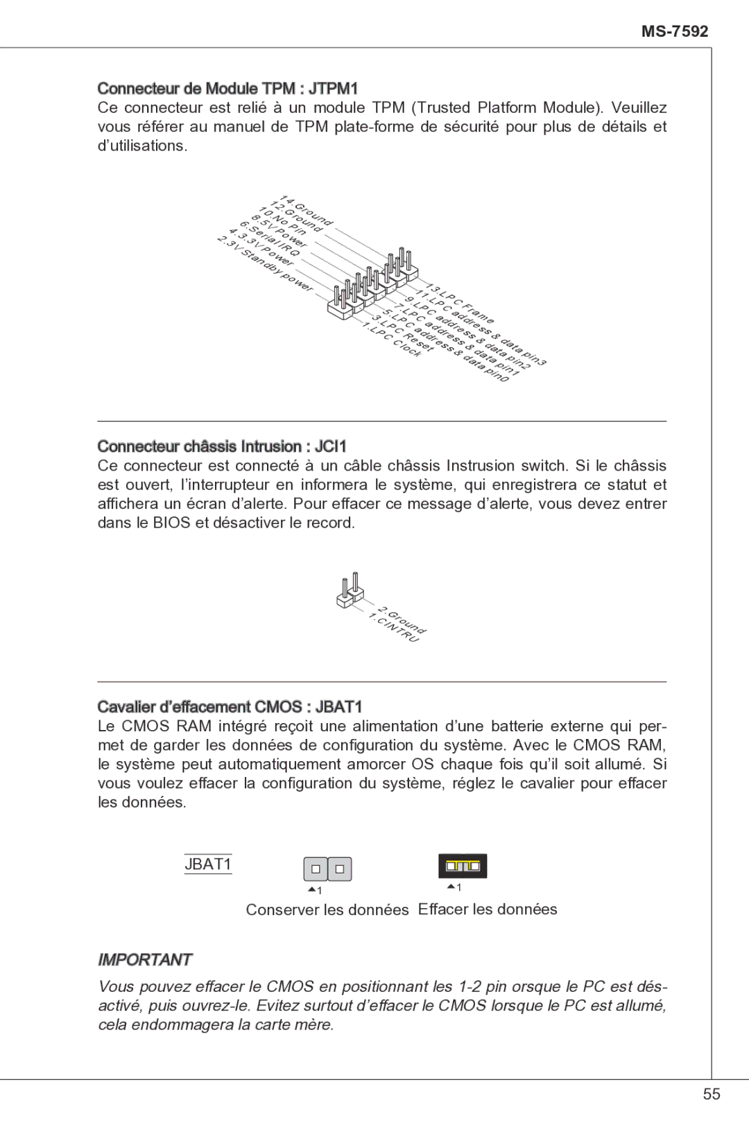 MSI G41M-P33 Combo manual Conserver les données Effacer les données 