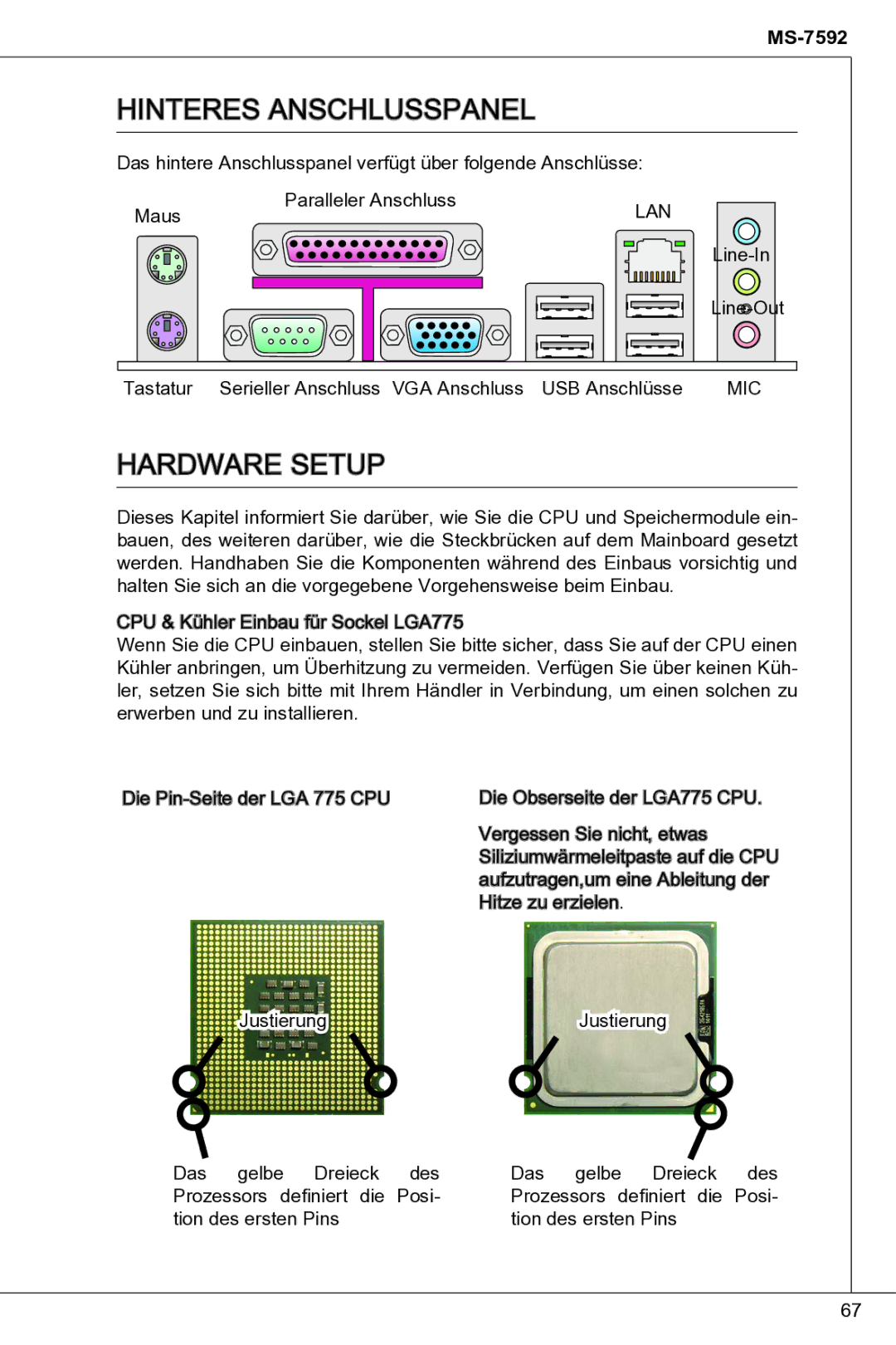 MSI G41M-P33 Combo manual Hinteres Anschlusspanel 