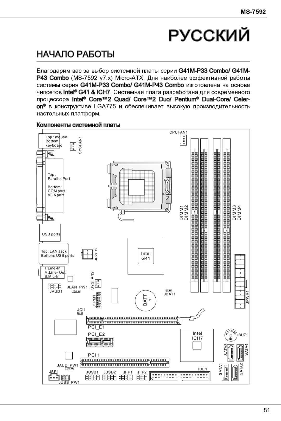 MSI G41M-P33 Combo manual Русский 