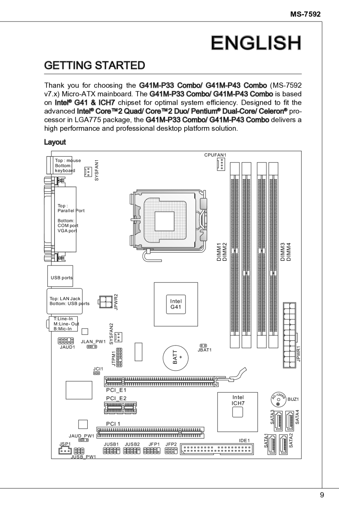 MSI G41M-P33 Combo manual English, Getting startED 