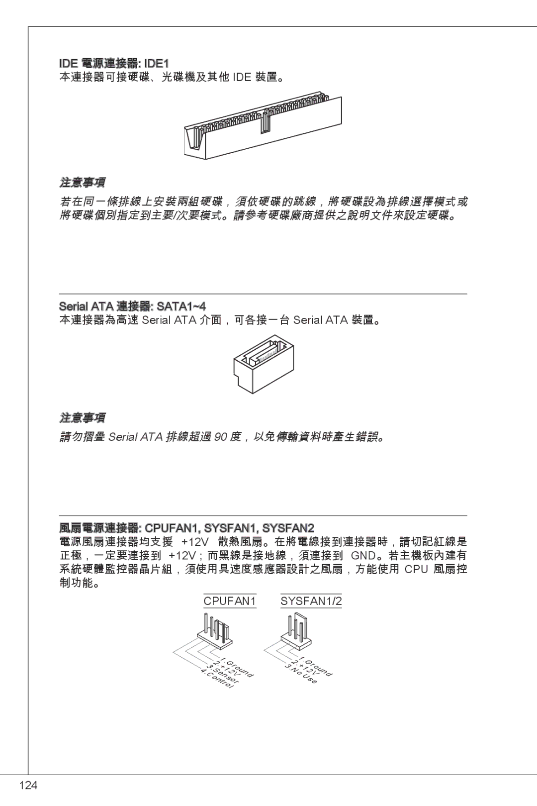 MSI G41M4-F manual 注意事項 請勿摺疊 Serial ATA 排線超過 90 度，以免傳輸資料時產生錯誤。 