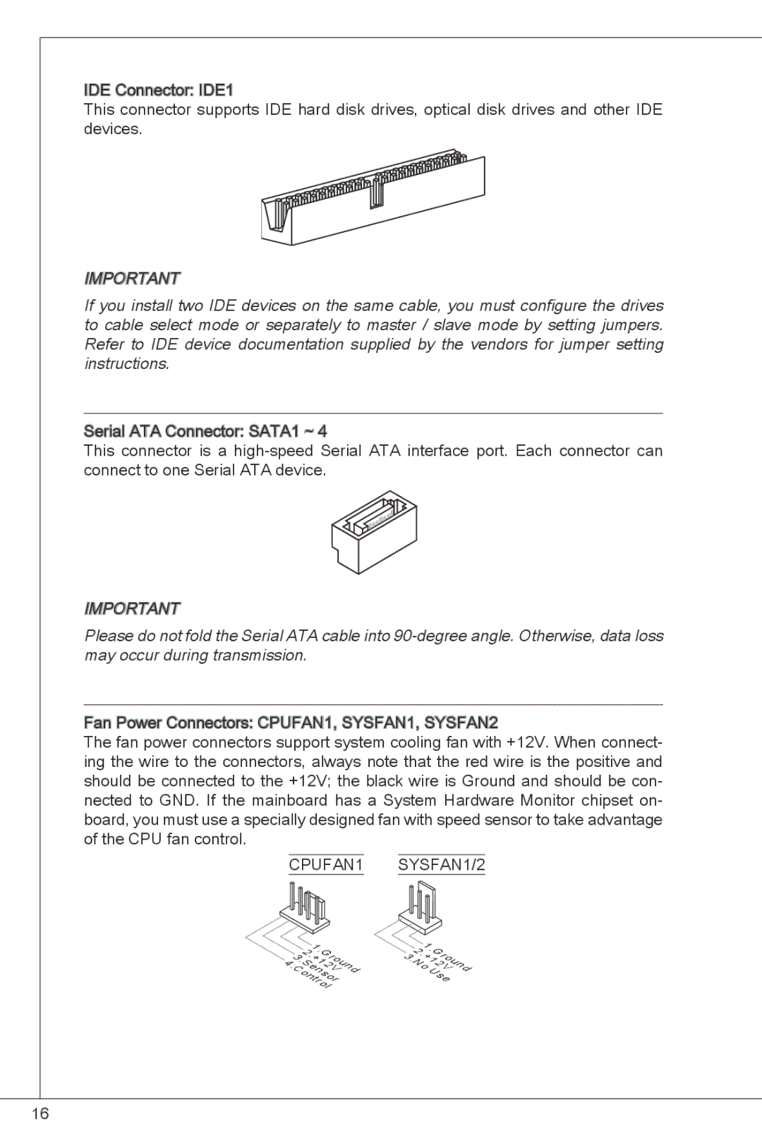 MSI G41M4-F manual CPUFAN1 SYSFAN1/2 