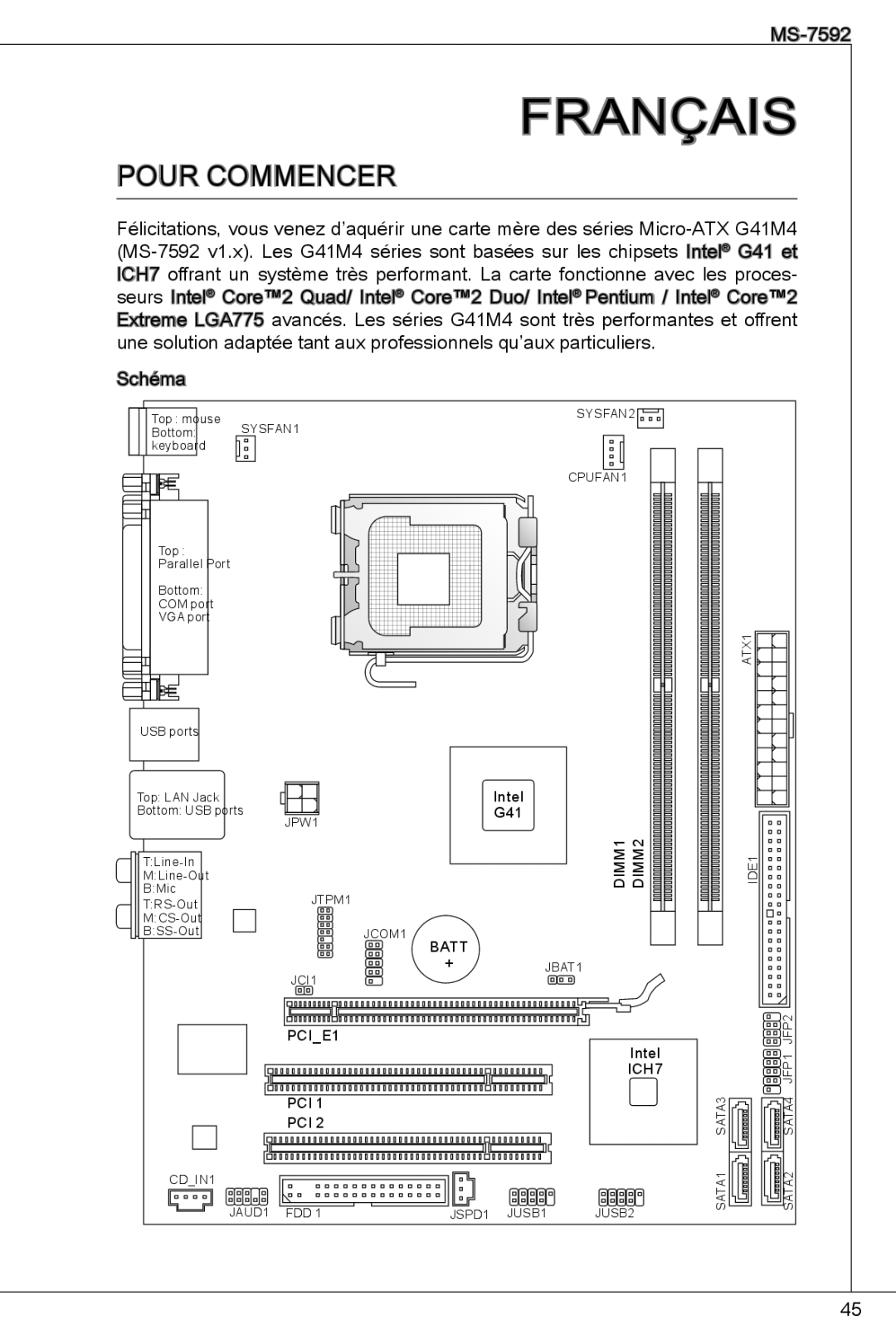 MSI G41M4-F manual Français, Pour commencer 