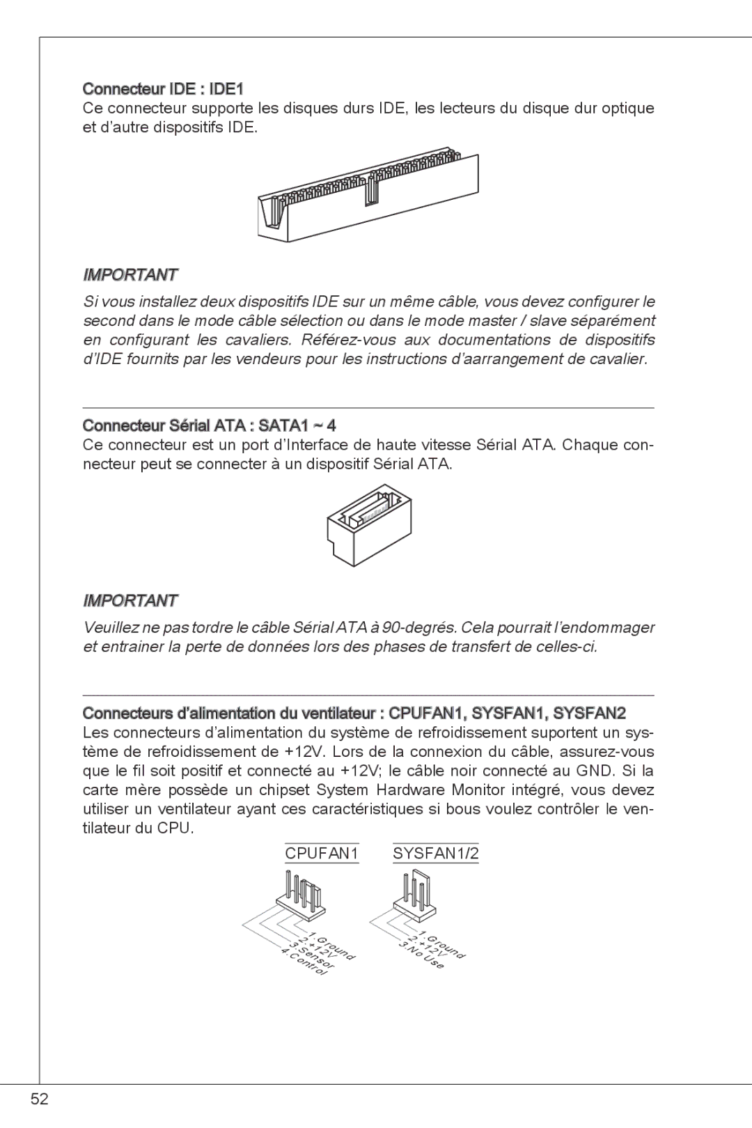 MSI G41M4-F manual CPUFAN1 SYSFAN1/2 