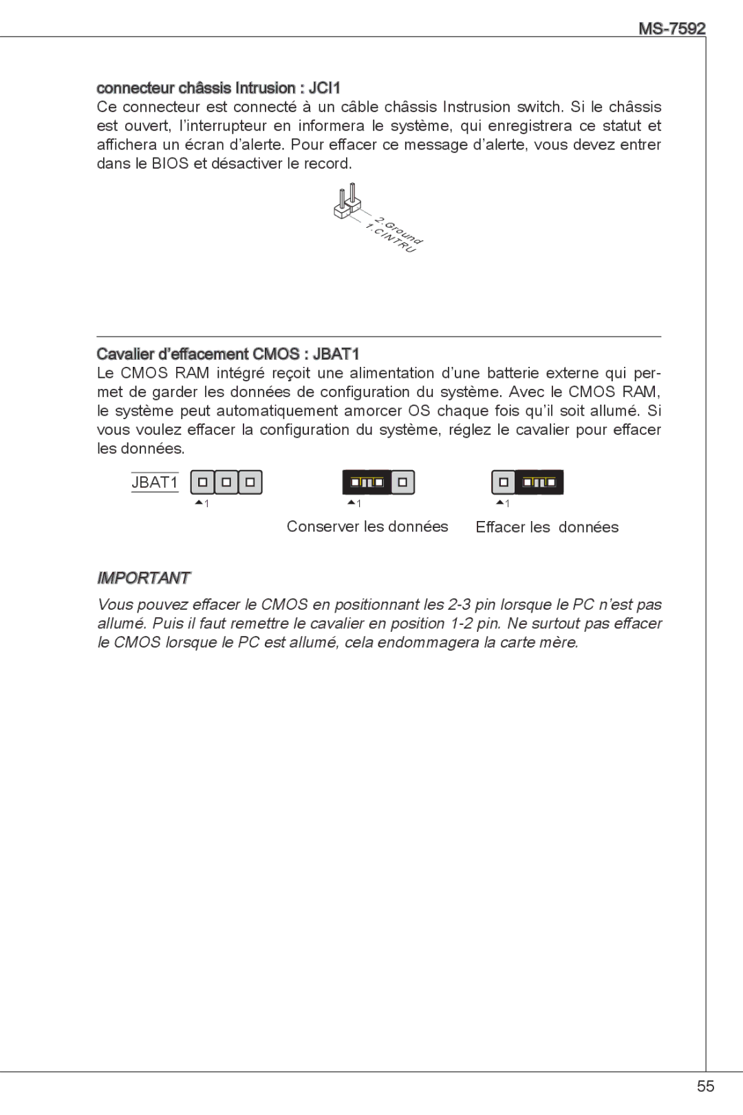 MSI G41M4-F manual Conserver les données Effacer les données 