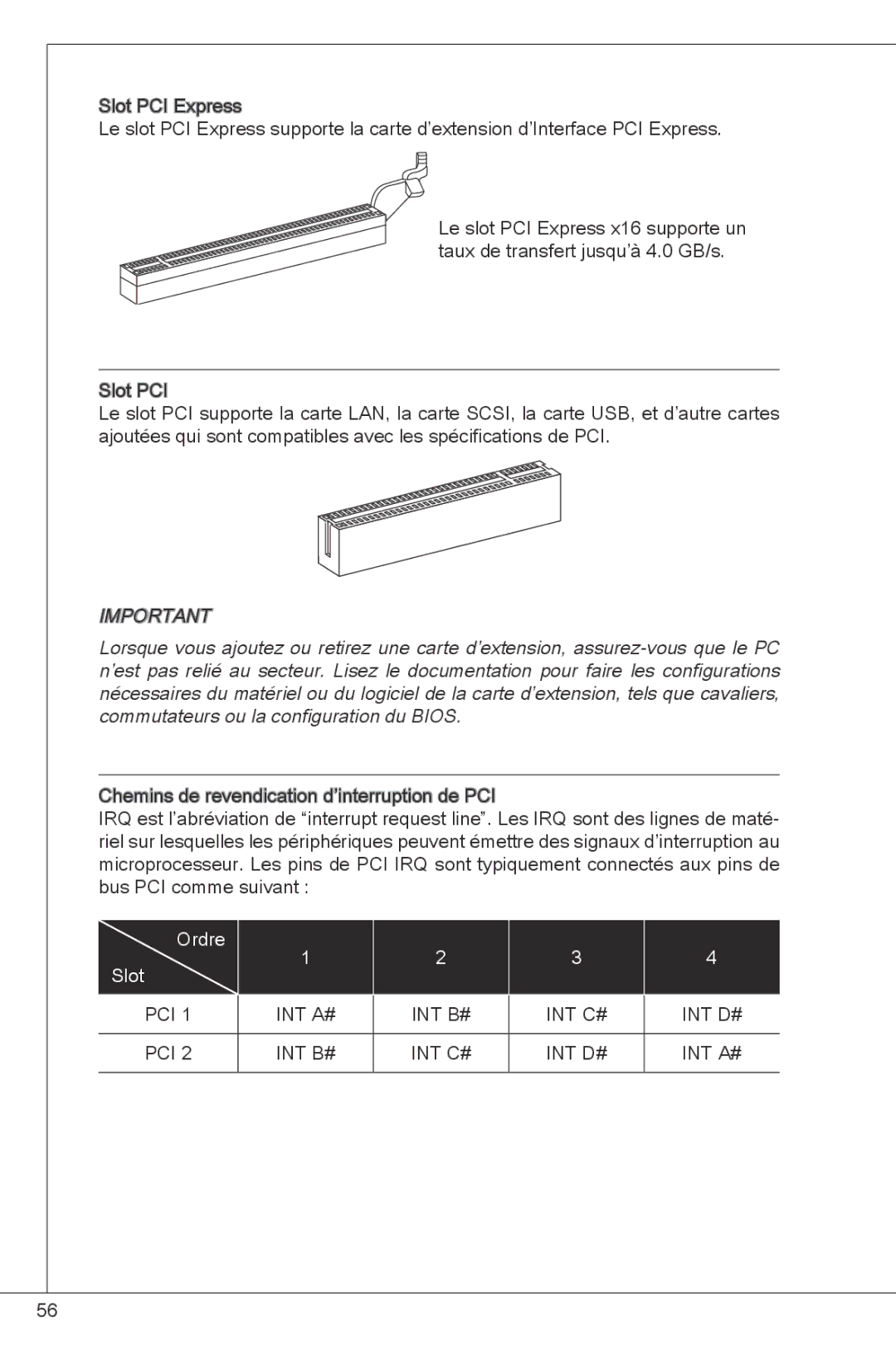 MSI G41M4-F manual Ordre Slot 