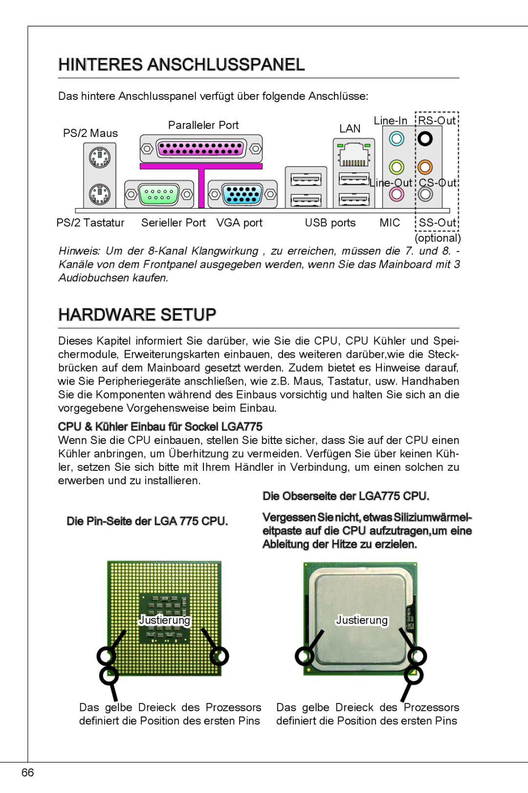 MSI G41M4-F manual Hinteres Anschlusspanel 