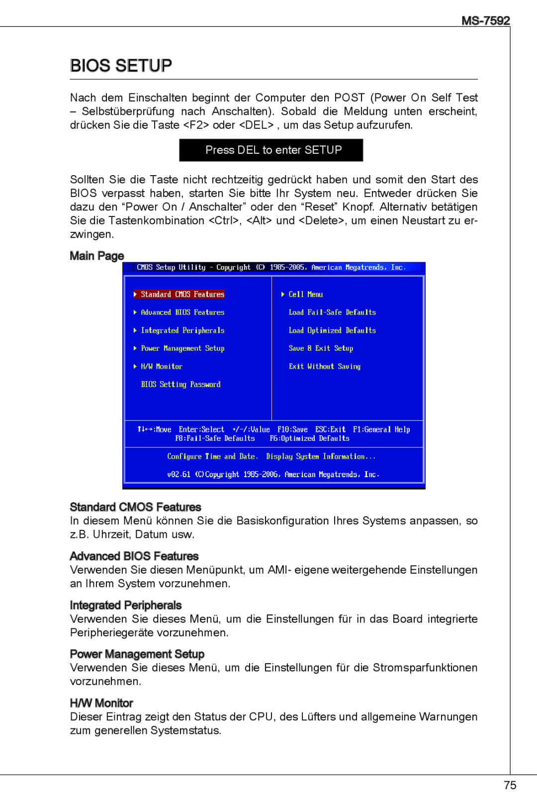 MSI G41M4-F manual Bios Setup 