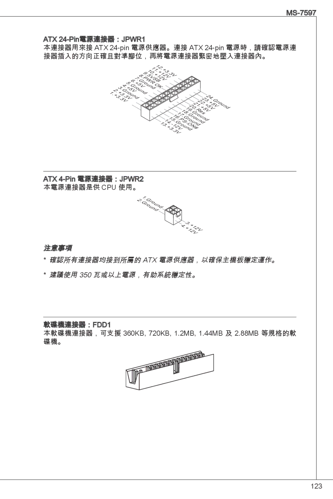 MSI GF615M-P33 manual ATX 4-Pin 電源連接器：JPWR2 本電源連接器是供 CPU 使用。 