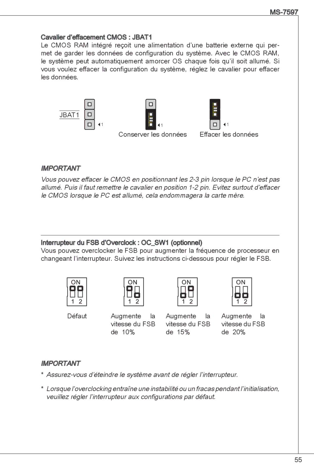 MSI GF615M-P33 manual Conserver les données Effacer les données 