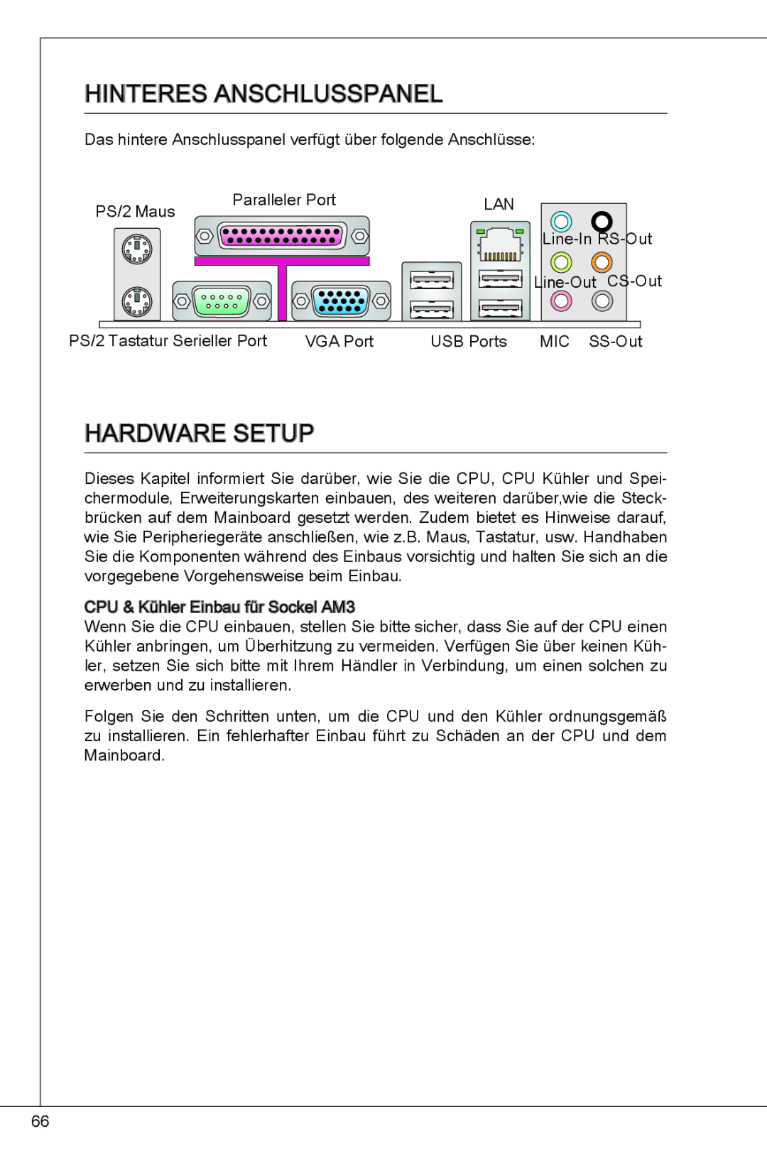 MSI GF615M-P33 manual Hinteres Anschlusspanel 