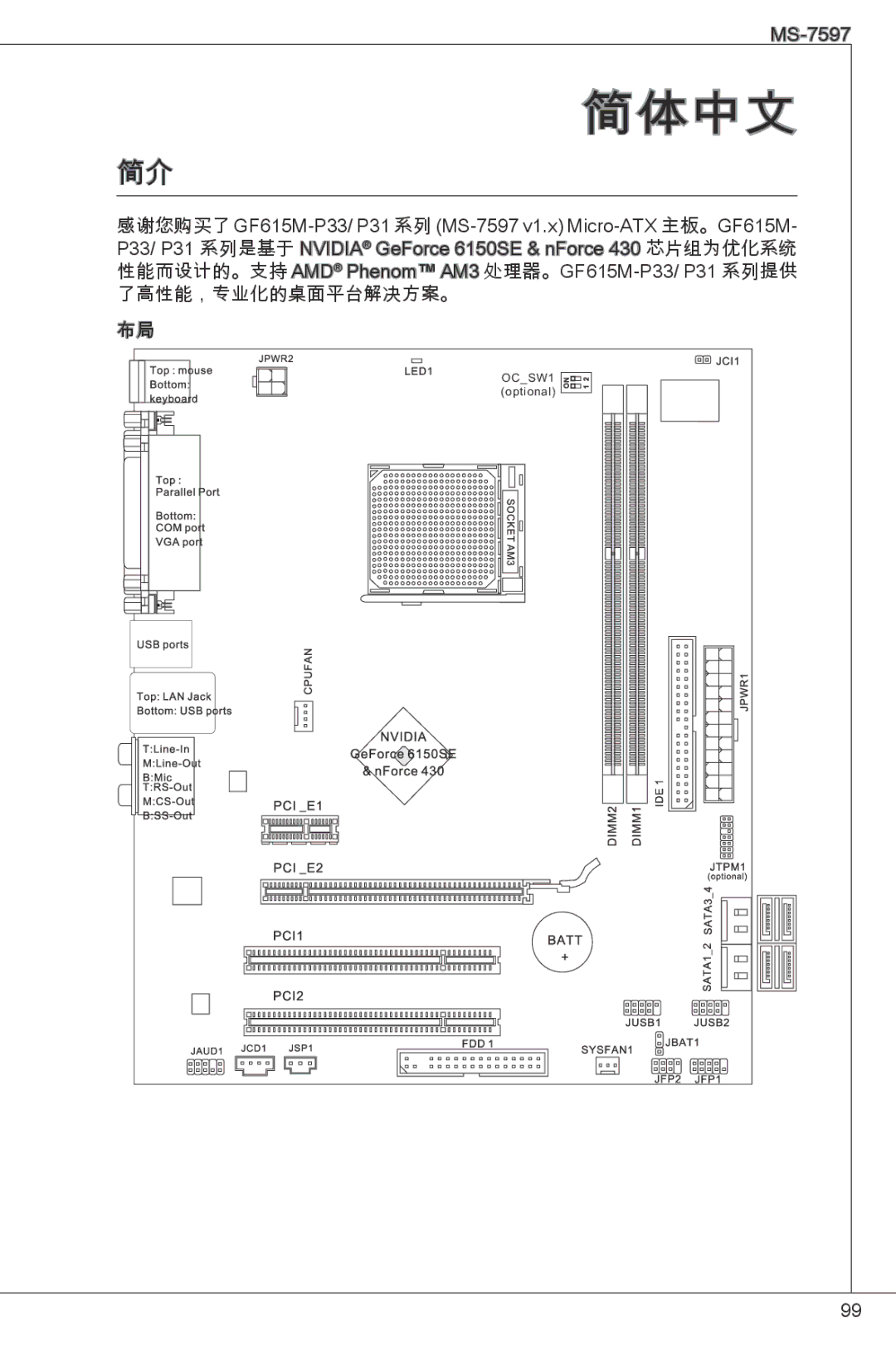 MSI GF615M-P33 manual 简体中文 