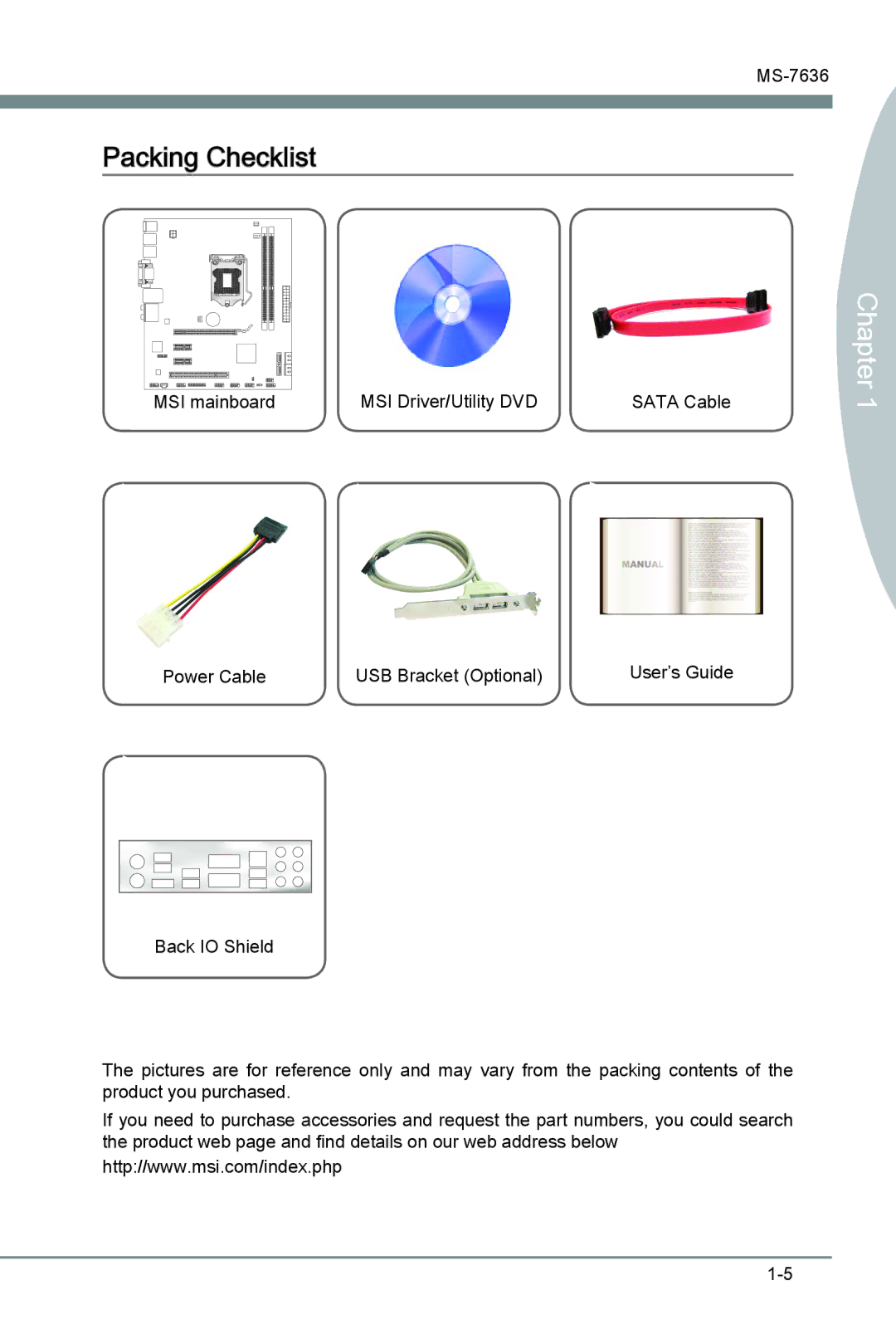 MSI H55M-E21 manual Packing Checklist 