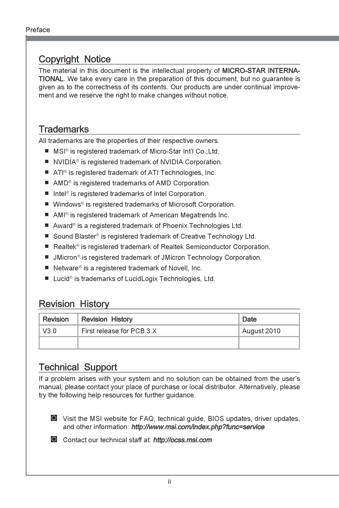 MSI H55M-E21 manual Revision History 