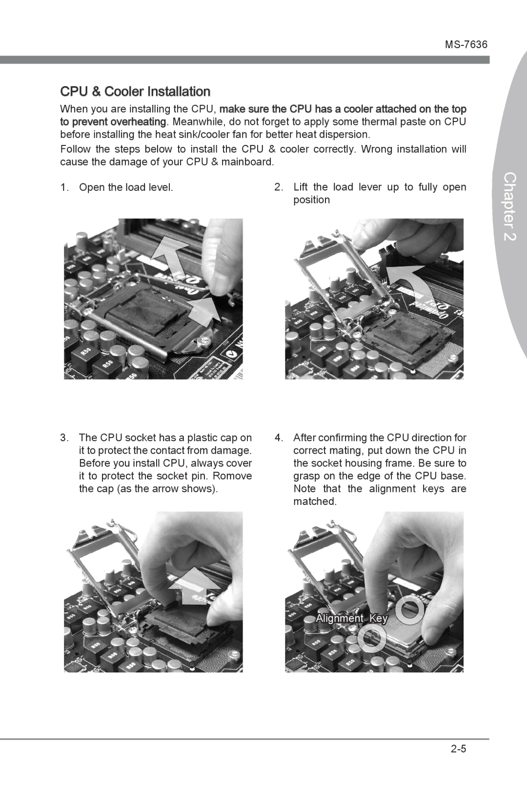 MSI H55M-E21 manual CPU & Cooler Installation, Alignment Key 