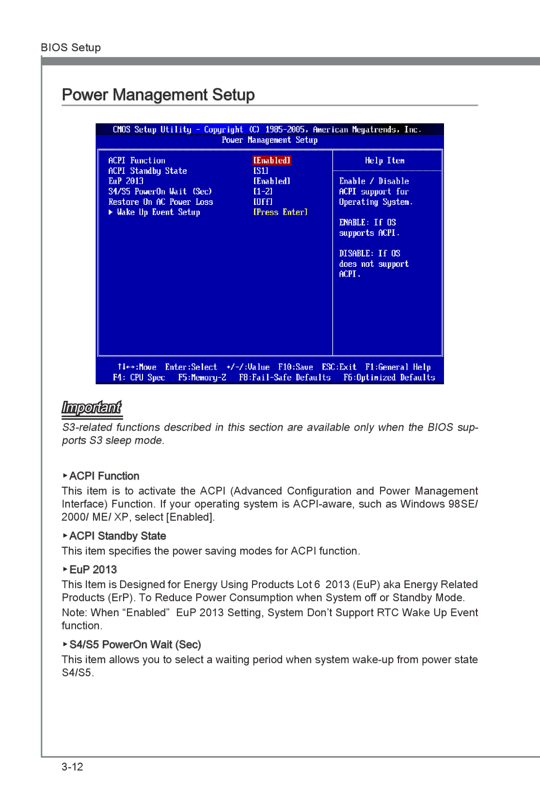 MSI H55M-E21 manual Power Management Setup 