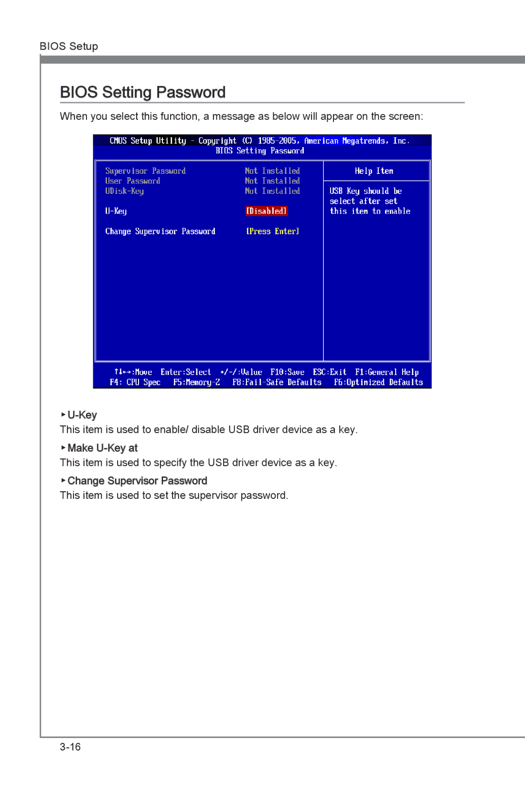 MSI H55M-E21 manual Bios Setting Password 