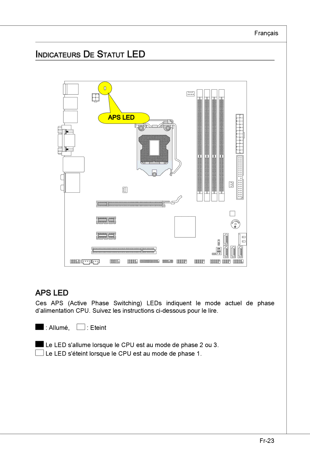 MSI H55M-E33 manual Français Ndicateurs De Statut LED 