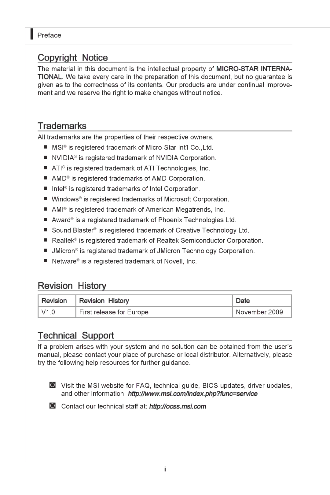 MSI H55M-E33 manual Revision History 