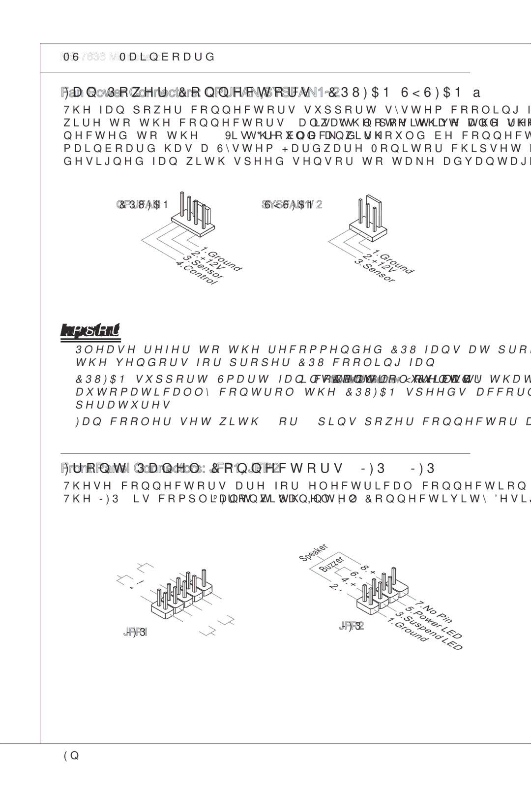 MSI H55M-E33 manual Fan Power Connectors CPUFAN,SYSFAN1~2, Front Panel Connectors JFP1, JFP2 