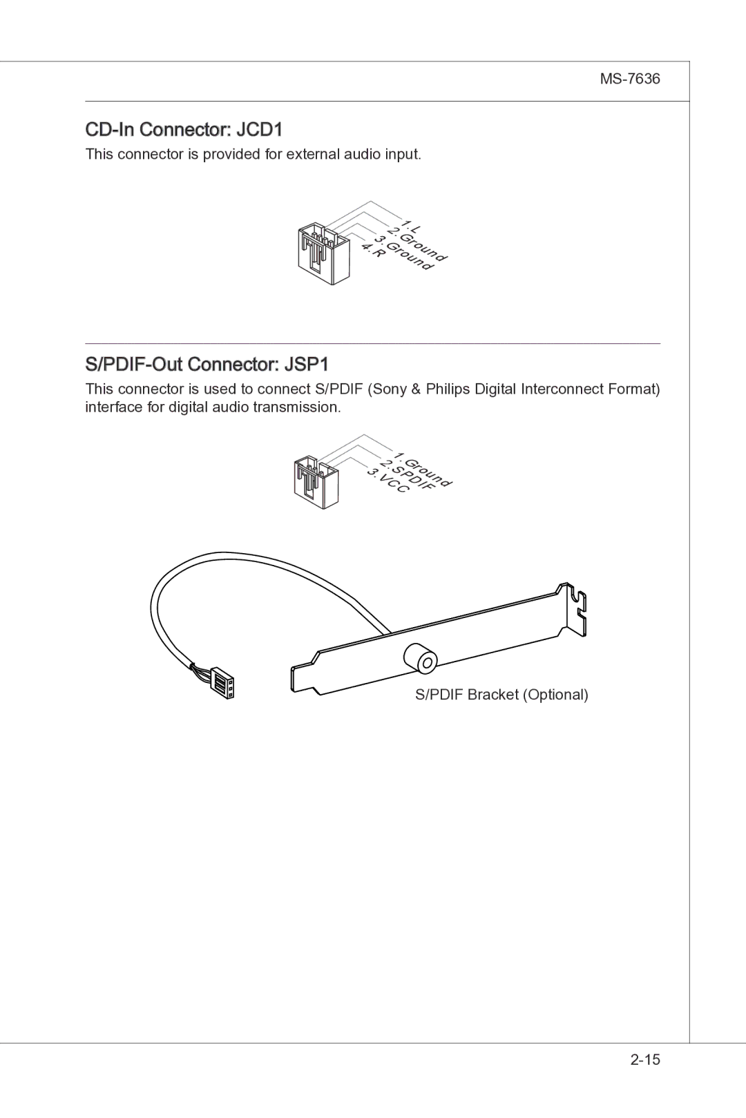 MSI H55M-P33 manual CD-In Connector JCD1, Pdif -Out Connector JSP1 