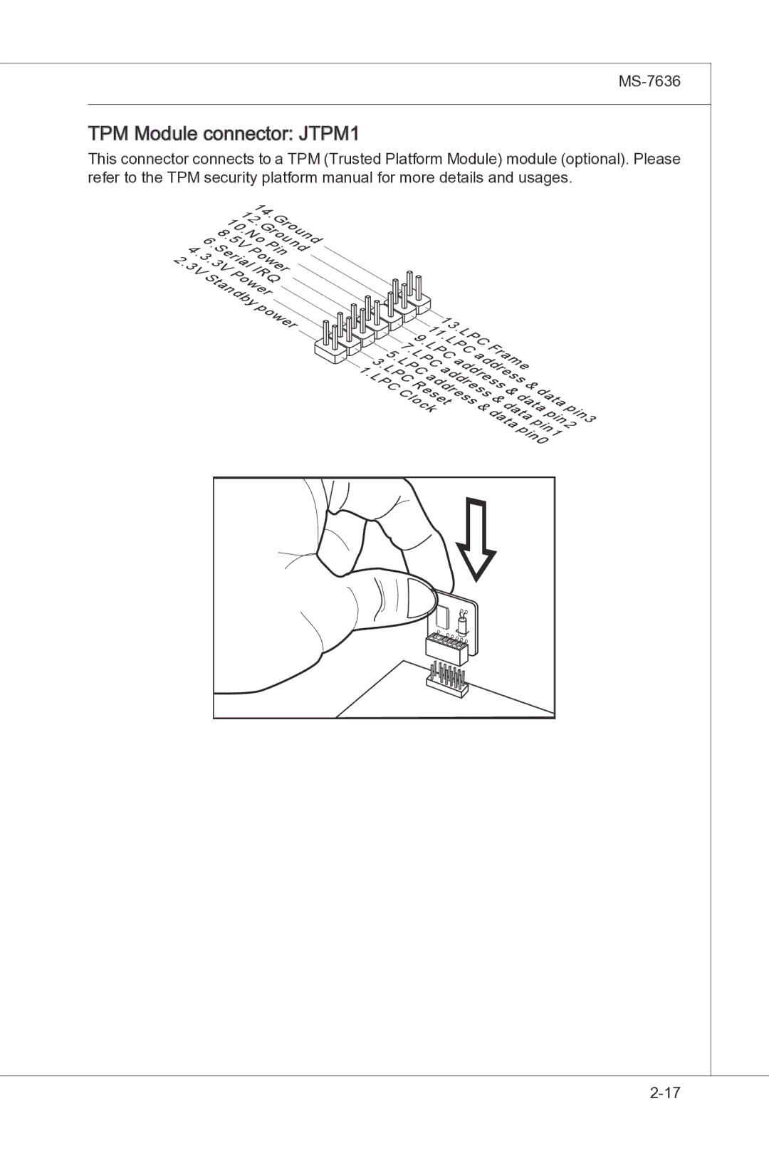 MSI H55M-P33 manual TPM Module connector JTPM1 