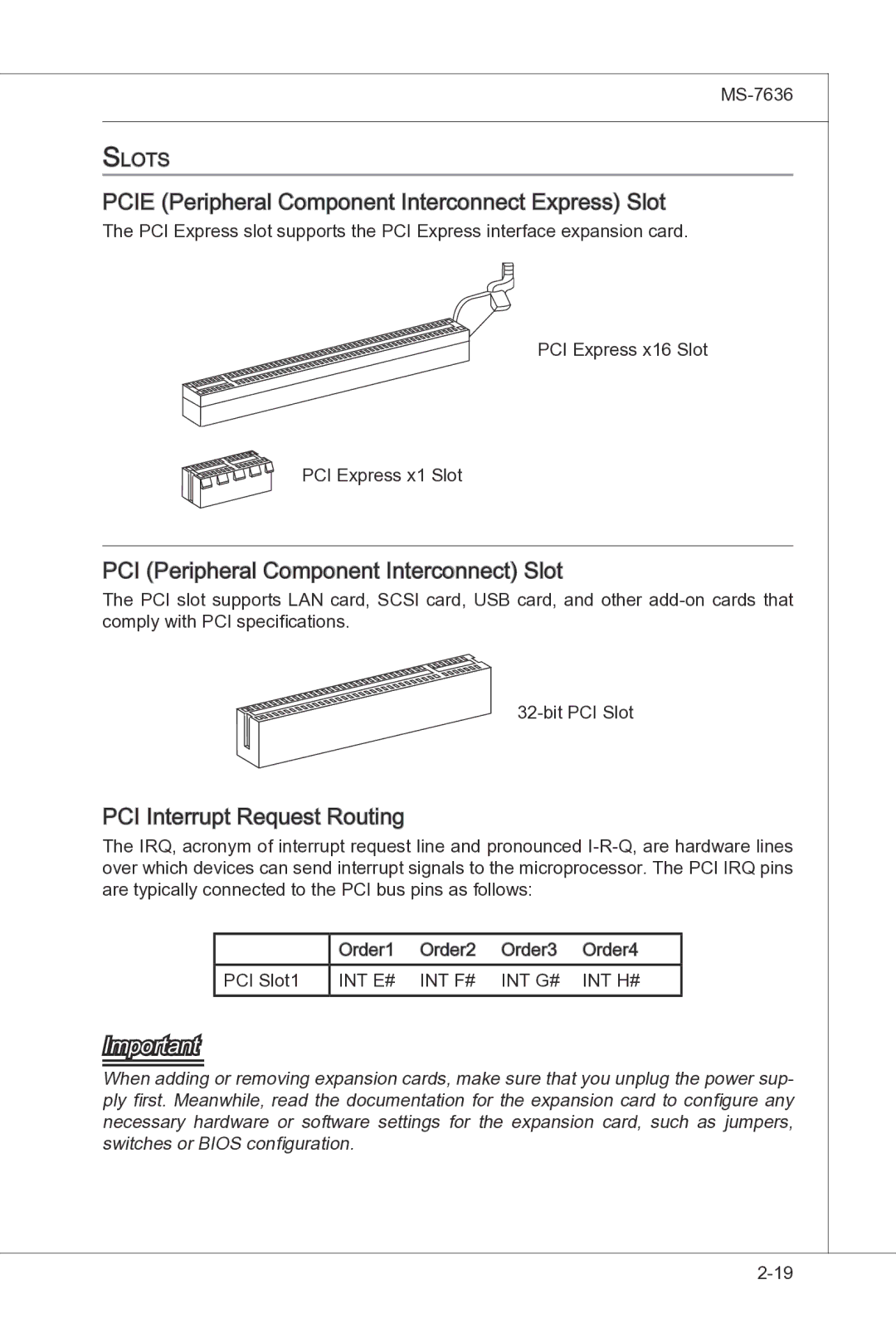 MSI H55M-P33 manual Pcie Peripheral Component Interconnect Express Slot, PCI Peripheral Component Interconnect Slot 