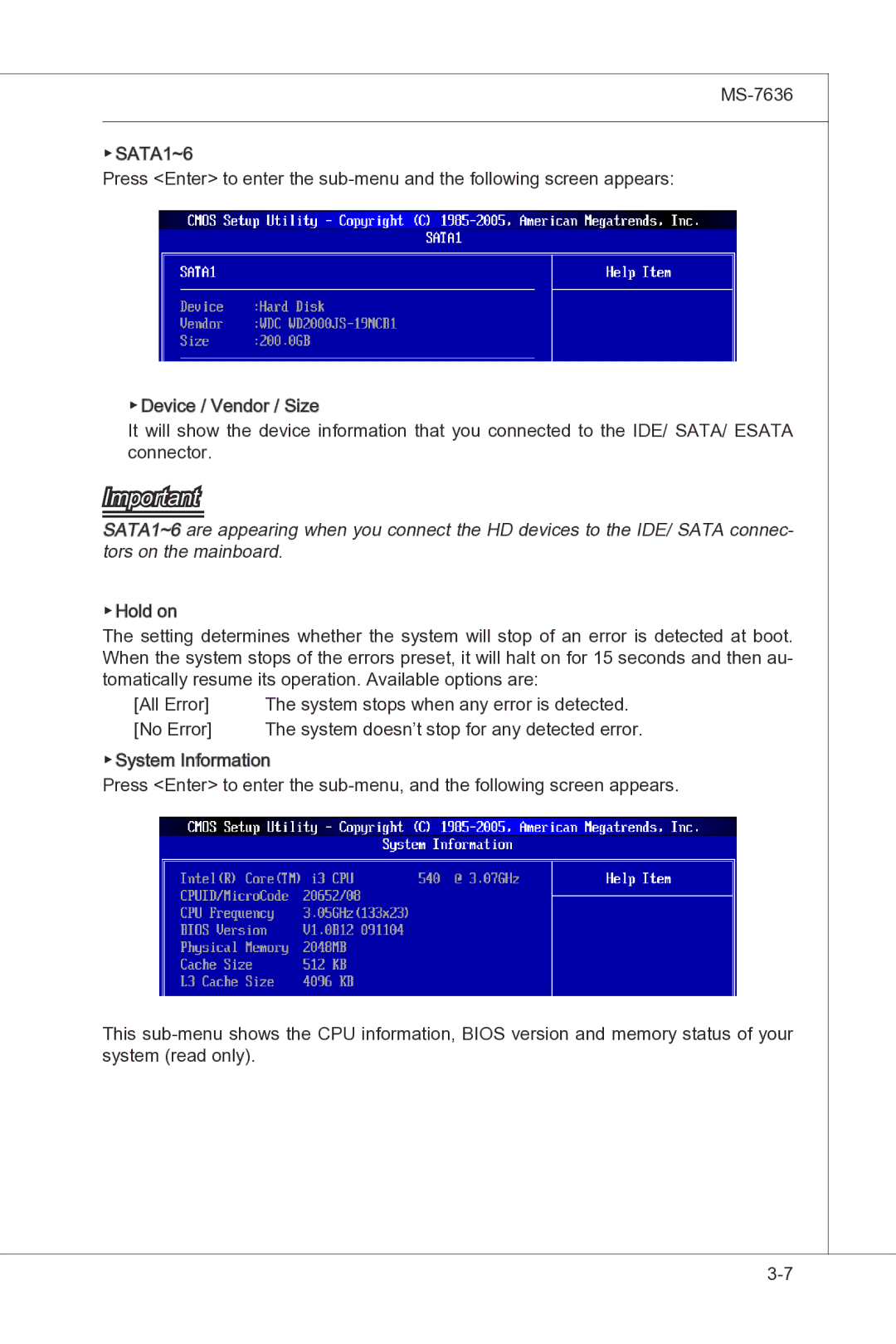 MSI H55M-P33 manual System doesn’t stop for any detected error 